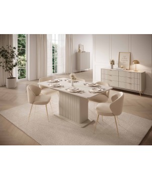 Beżowy Stół rozkładany LETNA M 160–200 cm ryflowana podstawa do jadalni i salonu