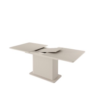 Beżowy Stół rozkładany LETNA M 160–200 cm ryflowana podstawa do jadalni i salonu