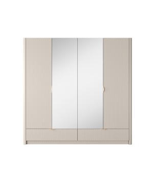 Beżowa Szafa LETNA z lustrem 4 drzwi 2 szuflady drążek półki duża szafa do garderoby lub sypialni