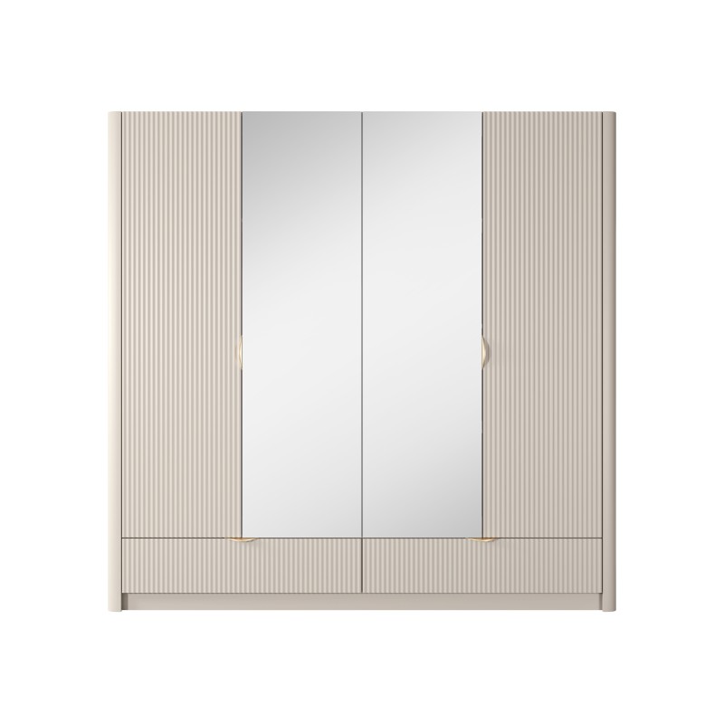 Beżowa Szafa LETNA z lustrem 4 drzwi 2 szuflady drążek półki duża szafa do garderoby lub sypialni