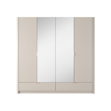 Beżowa Szafa LETNA z lustrem 4 drzwi 2 szuflady drążek półki duża szafa do garderoby lub sypialni