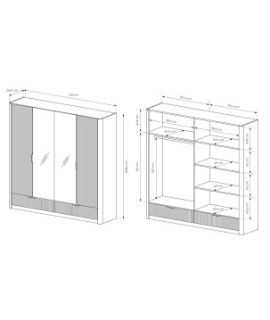 Beżowa Szafa LETNA z lustrem 4 drzwi 2 szuflady drążek półki duża szafa do garderoby lub sypialni