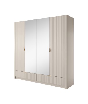 Beżowa Szafa LETNA z lustrem 4 drzwi 2 szuflady drążek półki duża szafa do garderoby lub sypialni