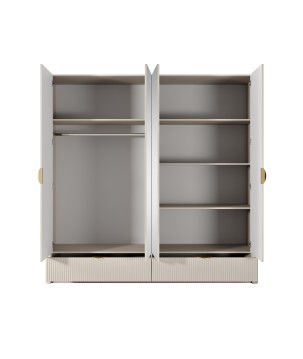 Beżowa Szafa LETNA z lustrem 4 drzwi 2 szuflady drążek półki duża szafa do garderoby lub sypialni