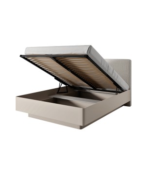 Beżowe Łóżko LETNA 160x200 z pojemnikiem – łóżko tapicerowane z zagłówkiem i stelażem do sypialni