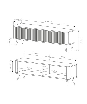 Beżowa Szafka RTV LETNA 163 cm 2D – szafka pod telewizor na nóżkach do salonu z frezowanymi frontami