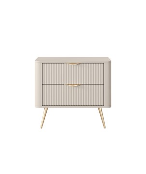 Beżowy Stolik/Szafka nocna LETNA 2 szuflady frezowane fronty metalowe nogi do sypialni