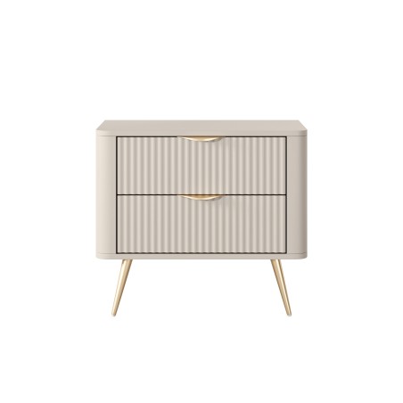 Beżowy Stolik/Szafka nocna LETNA 2 szuflady frezowane fronty metalowe nogi do sypialni