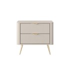 Beżowy Stolik/Szafka nocna LETNA 2 szuflady frezowane fronty metalowe nogi do sypialni