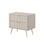 Beżowy Stolik/Szafka nocna LETNA 2 szuflady frezowane fronty metalowe nogi do sypialni