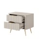 Beżowy Stolik/Szafka nocna LETNA 2 szuflady frezowane fronty metalowe nogi do sypialni