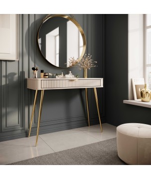 Beżowa Toaletka LETNA z szufladą ryflowane fronty metalowe nogi do salonu sypialni przedpokoju