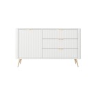 Biała Komoda LETNA 3 szuflady + drzwi – komoda z półkami do salonu i sypialni na wysokich nóżkach