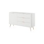 Biała Komoda LETNA 3 szuflady + drzwi – komoda z półkami do salonu i sypialni na wysokich nóżkach