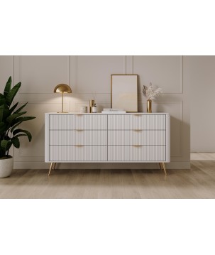 Biała Komoda LETNA 6 szuflad – komoda do salonu i sypialni pojemna na wysokich nóżkach