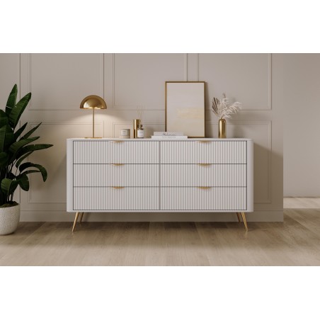 Biała Komoda LETNA 6 szuflad – komoda do salonu i sypialni pojemna na wysokich nóżkach