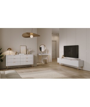 Biała Komoda LETNA 6 szuflad – komoda do salonu i sypialni pojemna na wysokich nóżkach