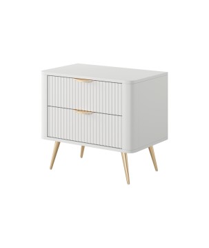 Biały Stolik/Szafka nocna LETNA 2 szuflady frezowane fronty metalowe nogi do sypialni