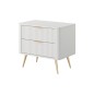 Biały Stolik/Szafka nocna LETNA 2 szuflady frezowane fronty metalowe nogi do sypialni
