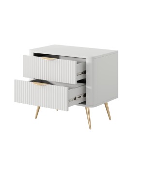 Biały Stolik/Szafka nocna LETNA 2 szuflady frezowane fronty metalowe nogi do sypialni