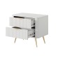 Biały Stolik/Szafka nocna LETNA 2 szuflady frezowane fronty metalowe nogi do sypialni