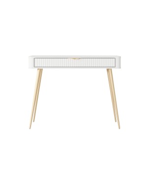 Biała Toaletka LETNA z szufladą ryflowane fronty metalowe nogi do salonu sypialni przedpokoju