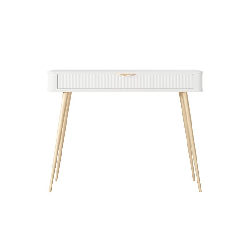 Biała Toaletka LETNA z szufladą ryflowane fronty metalowe nogi do salonu sypialni przedpokoju