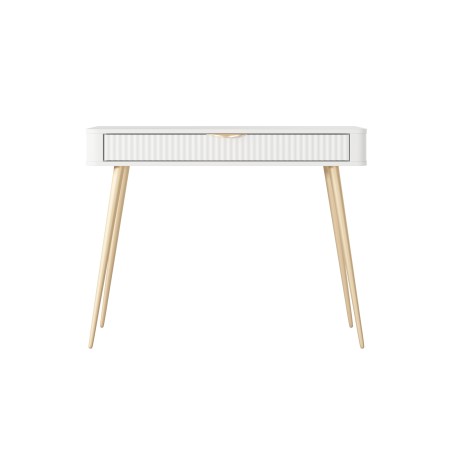 Biała Toaletka LETNA z szufladą ryflowane fronty metalowe nogi do salonu sypialni przedpokoju