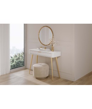 Biała Toaletka LETNA z szufladą ryflowane fronty metalowe nogi do salonu sypialni przedpokoju