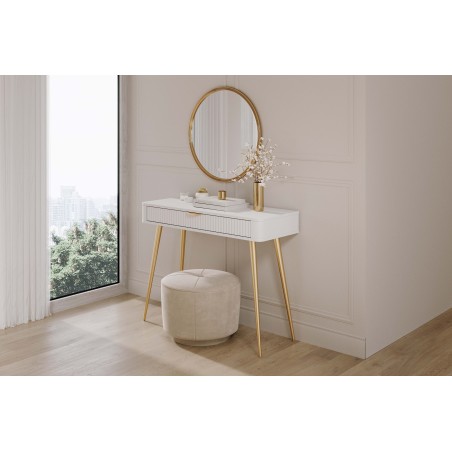 Biała Toaletka LETNA z szufladą ryflowane fronty metalowe nogi do salonu sypialni przedpokoju