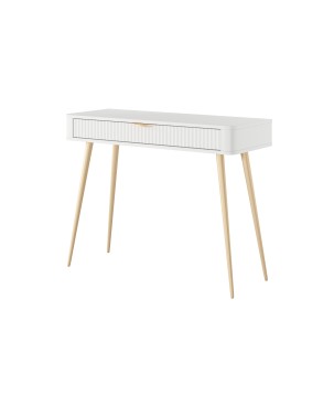 Biała Toaletka LETNA z szufladą ryflowane fronty metalowe nogi do salonu sypialni przedpokoju