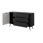 Czarna Komoda LETNA 3 szuflady + drzwi – komoda z półkami do salonu i sypialni na wysokich nóżkach
