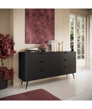 Czarna Komoda LETNA 6 szuflad – komoda do salonu i sypialni pojemna na wysokich nóżkach