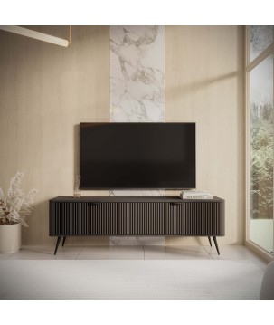 Czarna Szafka RTV LETNA 163 cm 2D – szafka pod telewizor na nóżkach do salonu z frezowanymi frontami
