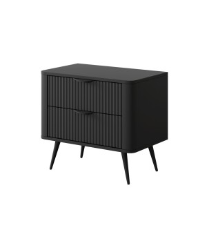 Czarny Stolik/Szafka nocna LETNA 2 szuflady frezowane fronty metalowe nogi do sypialni