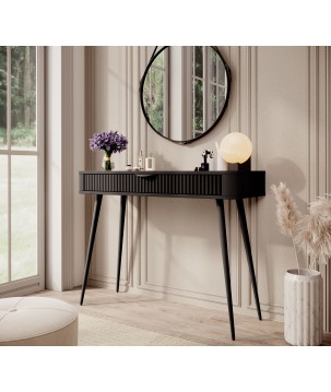 Czarna Toaletka LETNA z szufladą ryflowane fronty metalowe nogi do salonu sypialni przedpokoju