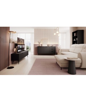 Czarna Toaletka LETNA z szufladą ryflowane fronty metalowe nogi do salonu sypialni przedpokoju