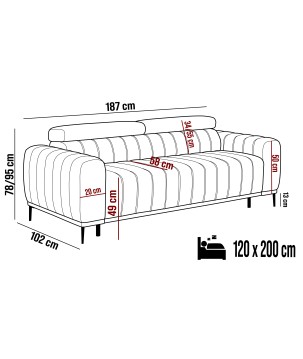 Sofa GANDI 120 z funkcją RELAX i włoski system rozkładania funkcji spania ONTARIO 35 WERSAL