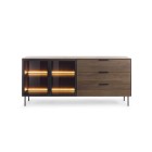Komoda MILU 181 2D3S – Nowoczesna z Oświetleniem LED i Szkłem Flutes Ornamentowe, Push To Open DAB DUNIN 182x83x40 cm