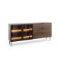 Komoda MILU 181 2D3S – Nowoczesna z Oświetleniem LED i Szkłem Flutes Ornamentowe, Push To Open DAB DUNIN 182x83x40 cm