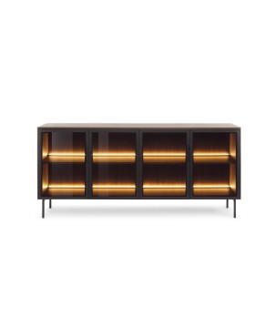 Komoda MILU 181 4D – Nowoczesna z Oświetleniem LED i Szkłem Flutes Ornamentowe, Push To Open DAB DUNIN 182x83x40 cm