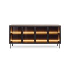 Komoda MILU 181 4D – Nowoczesna z Oświetleniem LED i Szkłem Flutes Ornamentowe, Push To Open DAB DUNIN 182x83x40 cm