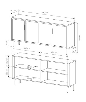 Komoda MILU 181 4D – Nowoczesna z Oświetleniem LED i Szkłem Flutes Ornamentowe, Push To Open DAB DUNIN 182x83x40 cm