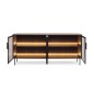 Komoda MILU 181 4D – Nowoczesna z Oświetleniem LED i Szkłem Flutes Ornamentowe, Push To Open DAB DUNIN 182x83x40 cm