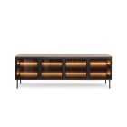 Stolik RTV MILU 181 4D – Nowoczesny z LED i Szkłem Flutes Ornamentowe, Push To Open DAB DUNIN 182x62x40 cm