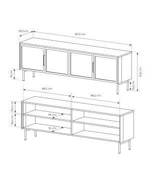Stolik RTV MILU 181 4D – Nowoczesny z LED i Szkłem Flutes Ornamentowe, Push To Open DAB DUNIN 182x62x40 cm