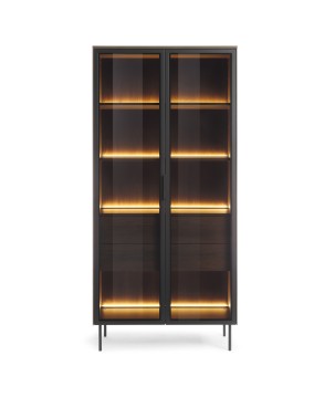 Witryna MILU 2D2S – Nowoczesna z Oświetleniem LED i Szkłem Flutes Ornamentowe, Push To Open DAB DUNIN 92x195x40 cm