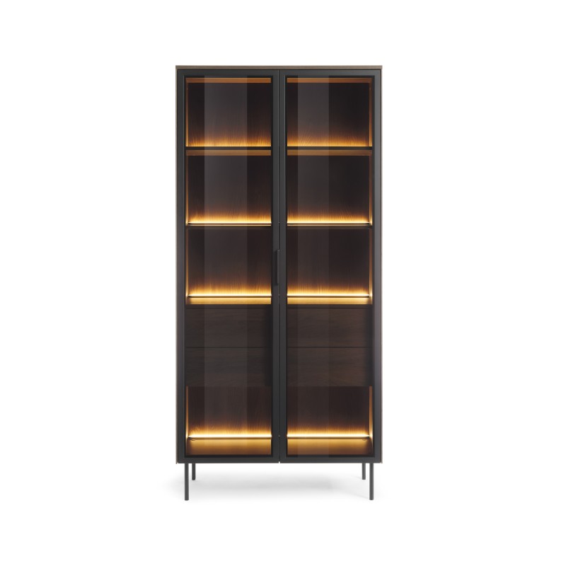 Witryna MILU 2D2S – Nowoczesna z Oświetleniem LED i Szkłem Flutes Ornamentowe, Push To Open DAB DUNIN 92x195x40 cm