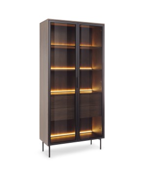 Witryna MILU 2D2S – Nowoczesna z Oświetleniem LED i Szkłem Flutes Ornamentowe, Push To Open DAB DUNIN 92x195x40 cm