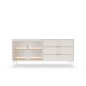 Komoda MILU 181 2D3S – Nowoczesna z Oświetleniem LED i Szkłem Flutes Ornamentowe, Push To Open KASZMIR 182x83x40 cm